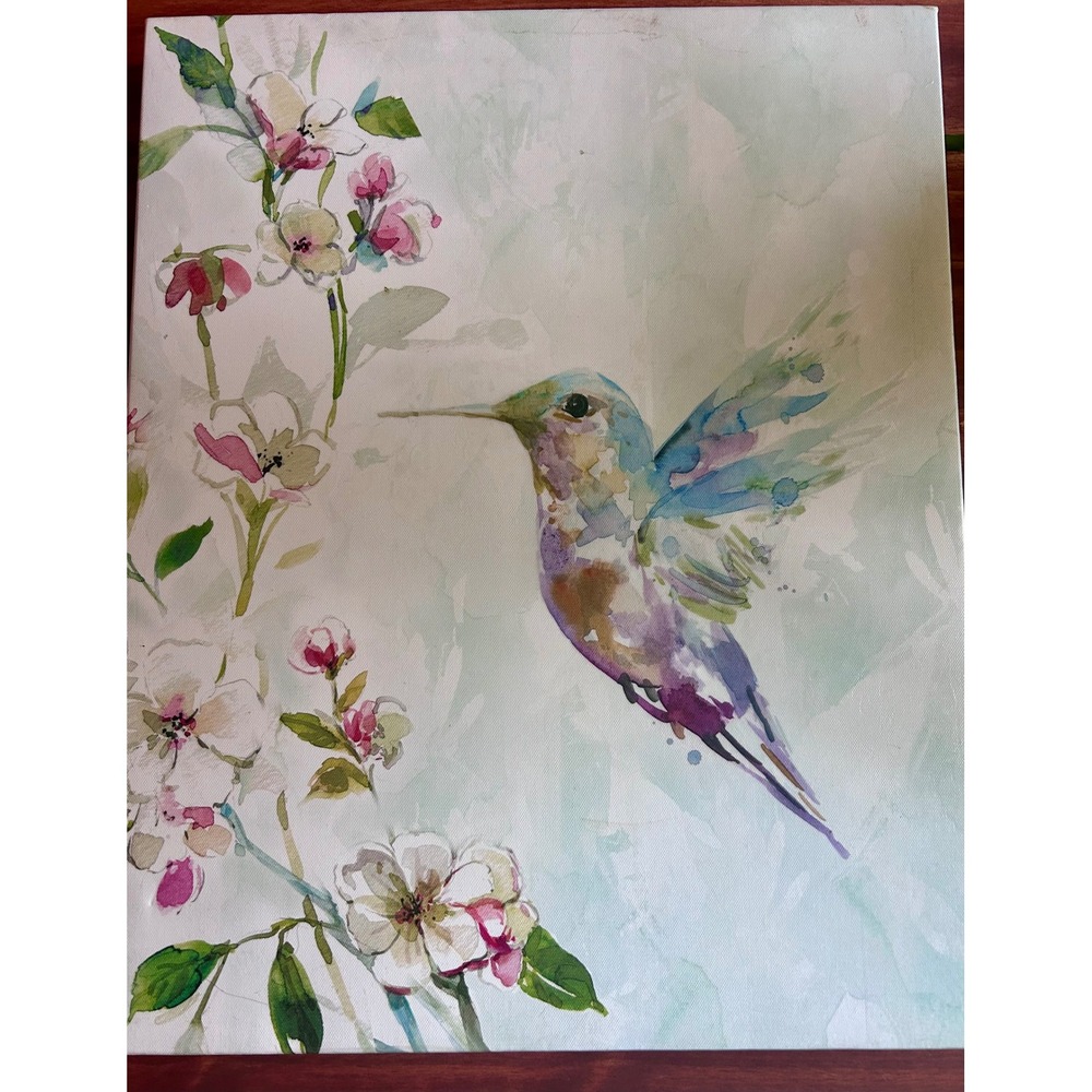 Carol Robinson Hummingbird Floral Watercolor Canvas Wall Art Set of 2 16x20 - Picture 4 of 10